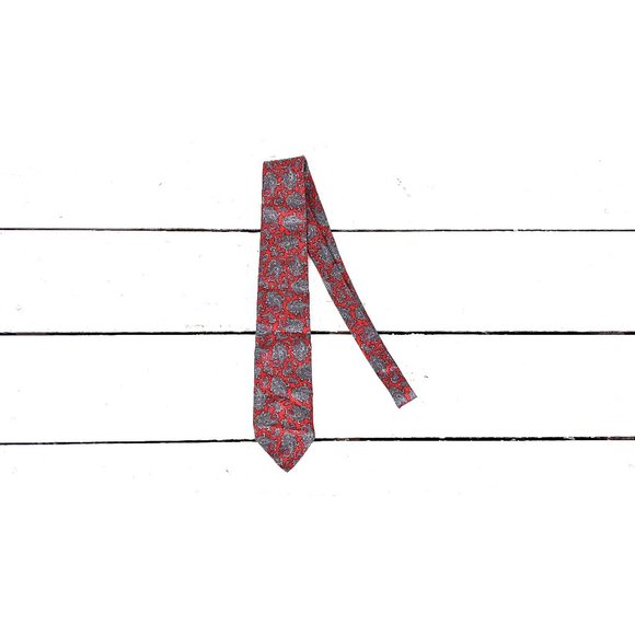 The Ascott Shop La Jolla red grey paisley floral silk necktie John Comfort tie - Picture 1 of 4